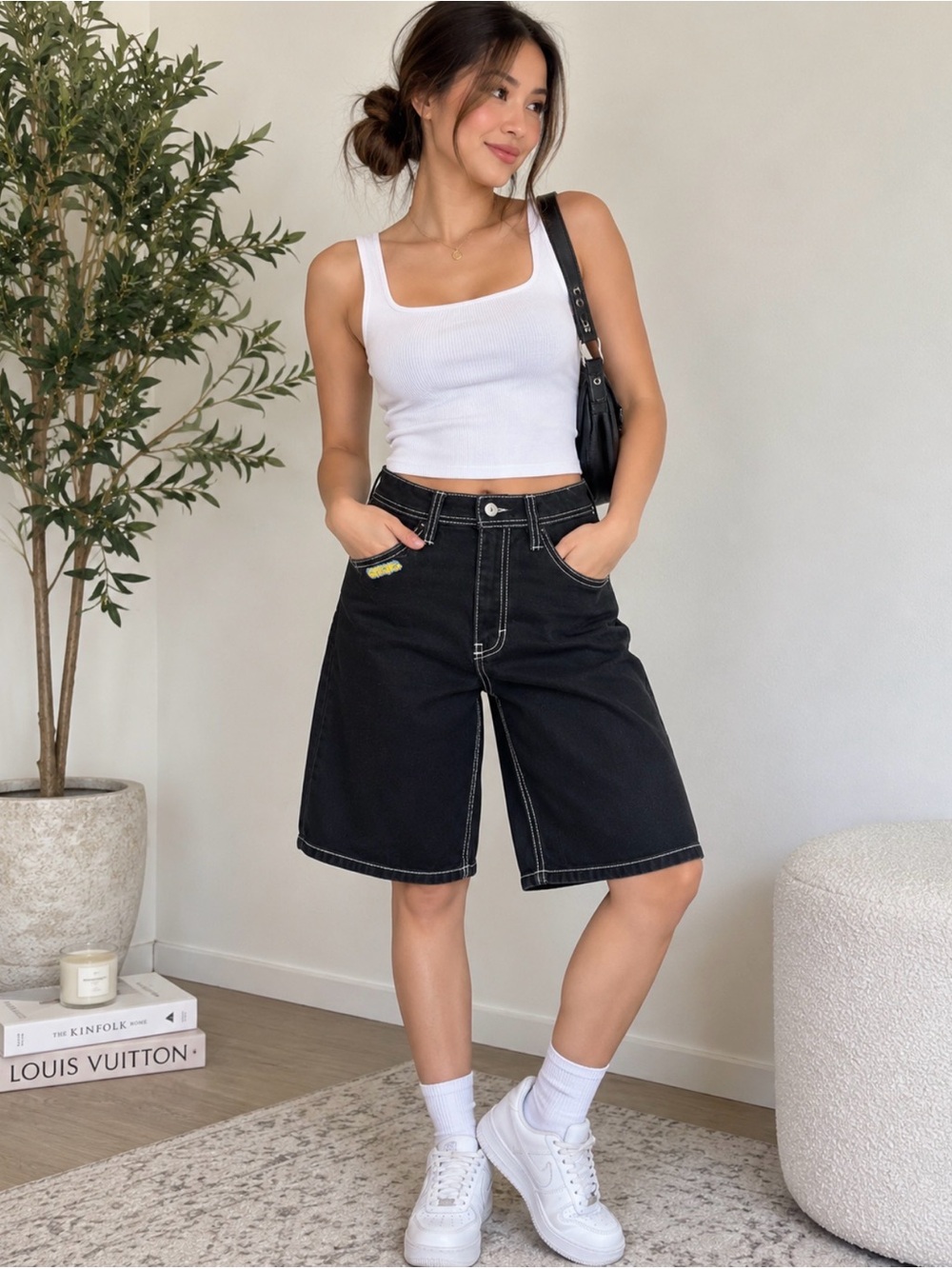 EMPYRE Black Denim Jorts Size 25 Contrast Stitch Y2K | 3 for $20